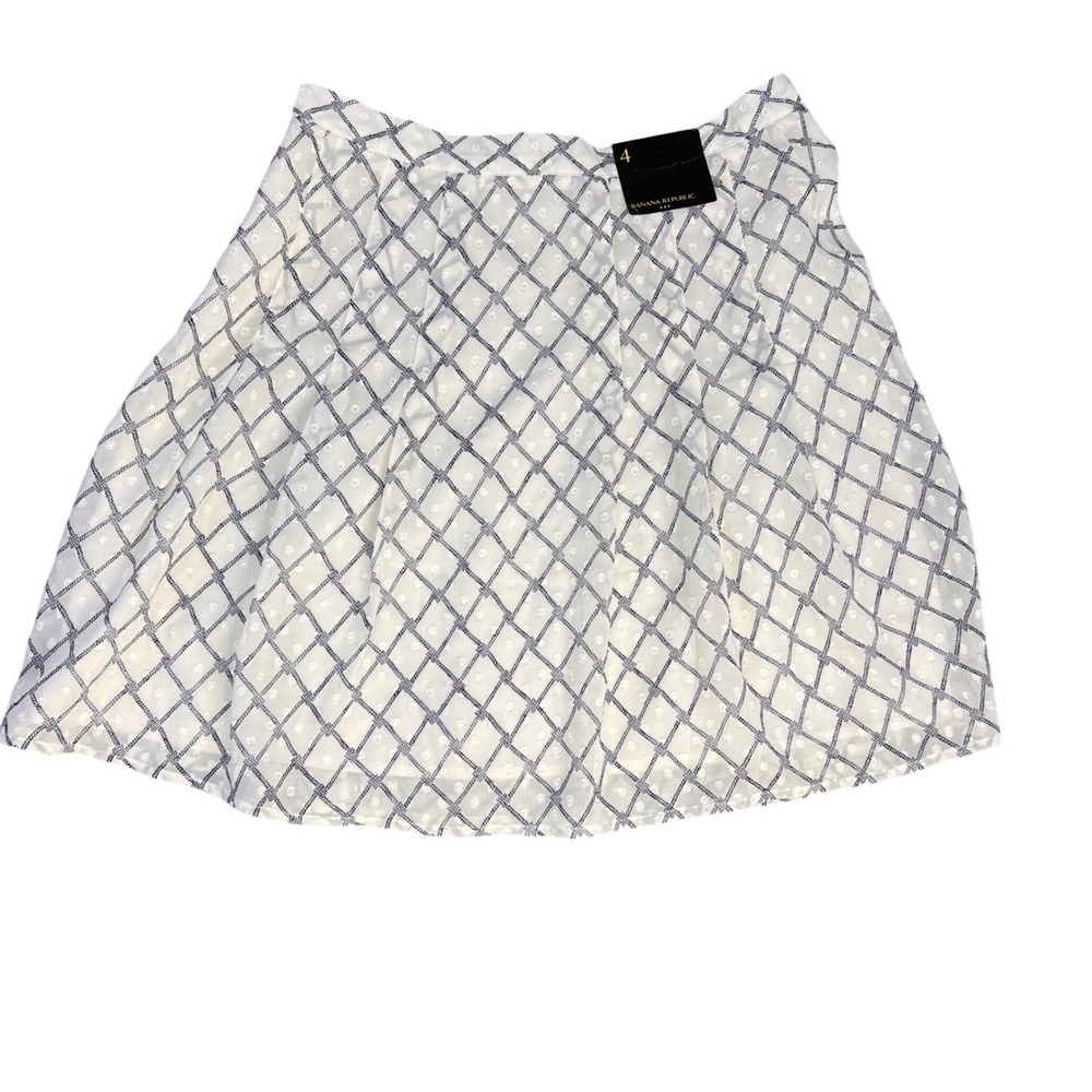 Banana Republic White Navy Diamond Grid Swiss Dot Flared Mini Skirt Nautical - Picture 2 of 8